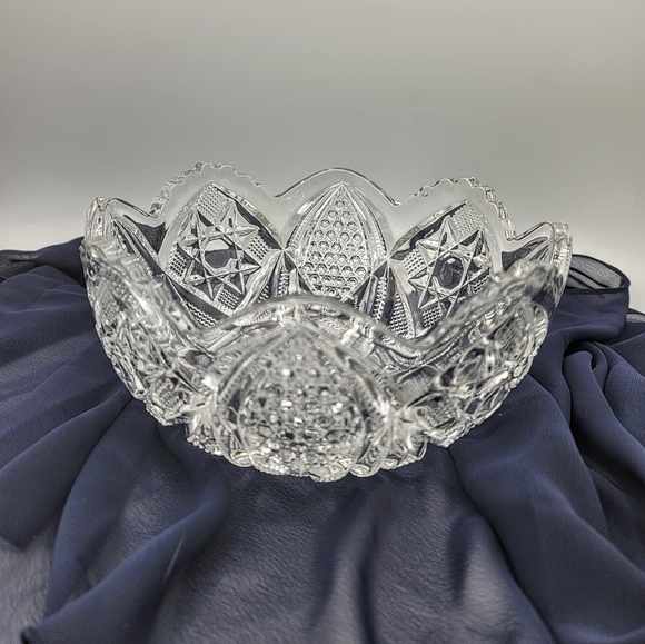 Early American Brilliant Cut Glass Hobstar Sawtooth Bowl Antique - Picture 8 of 8